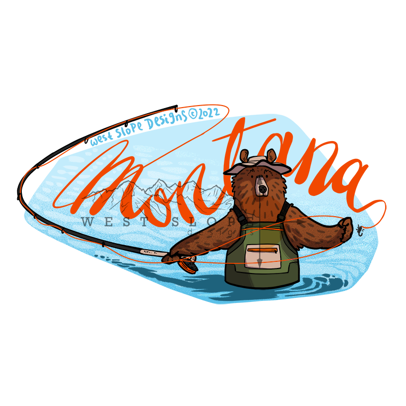 Montana Fishing Bear Sticker