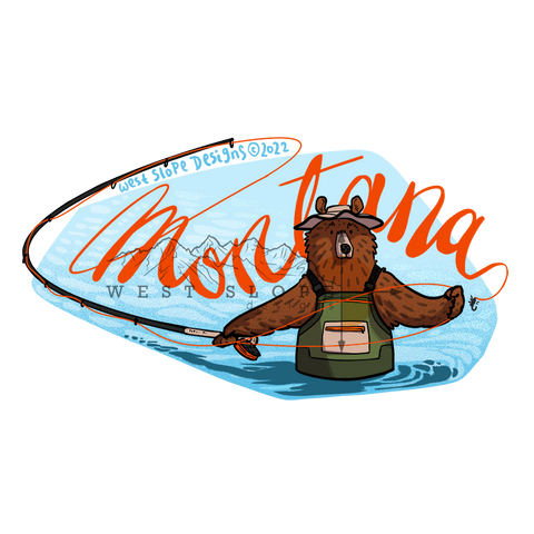 Montana Fishing Bear Sticker