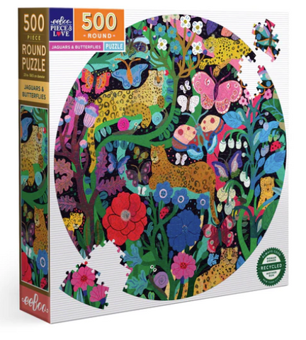 Jaguars and Butterflies 500 Pc Round Puzzle