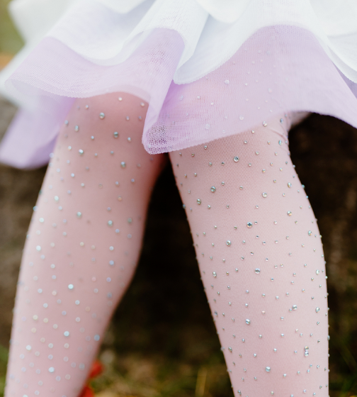 Rhinestone Tights Pink/Wht