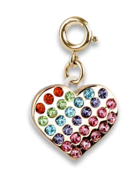 Gold Rainbow Sparkle Heart Charm