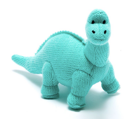 Knitted Diplodocus Rattle Ice Blue