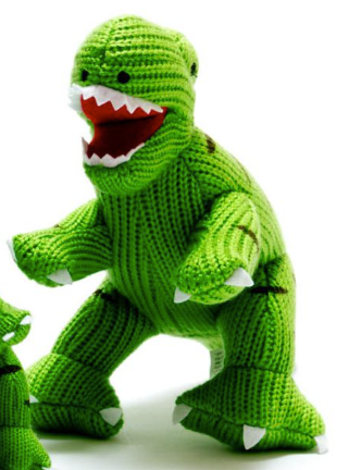 Knitted T-Rex Baby Rattle Green