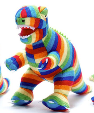 Knitted T-Rex Rattle Bold Stripe