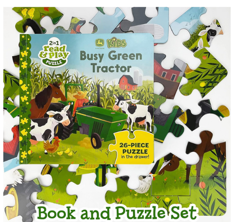 Busy Green Tractor Book & Puzzle