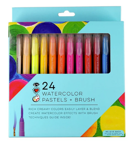 24 Watercolor Pastels & Brush