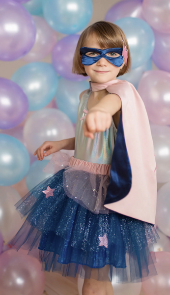 Super-duper Tutu/Cape/Mask, Pink/Navy 4/6