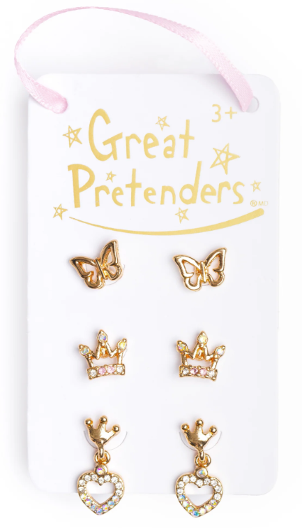 Royal Crown Studded Earrings 3Pr.