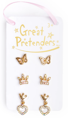 Royal Crown Studded Earrings 3Pr.