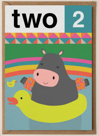 Hippo Two 2nd Birthday Card