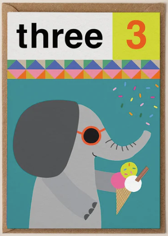Elephant Three 3rd Birthday Card