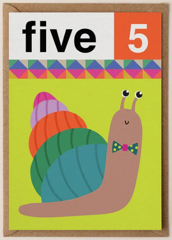 Snail Five 5th Birthday Card