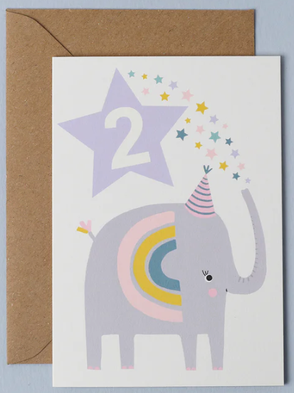 Age 2 Elephant Purple Kid's Birthday Card