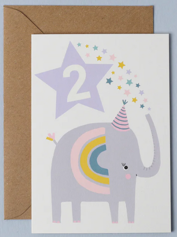 Age 2 Elephant Purple Kid's Birthday Card