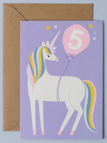 Unicorn Age 5 Birthday Card