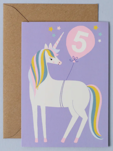 Unicorn Age 5 Birthday Card