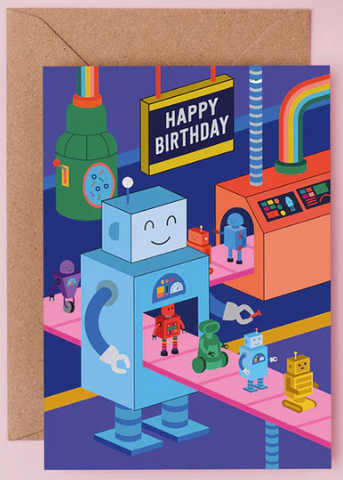 Robot Workshop Birthday Isometric Robot Card