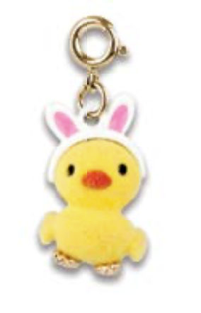 Gold Fuzzy Bunny Ears Chick Charm