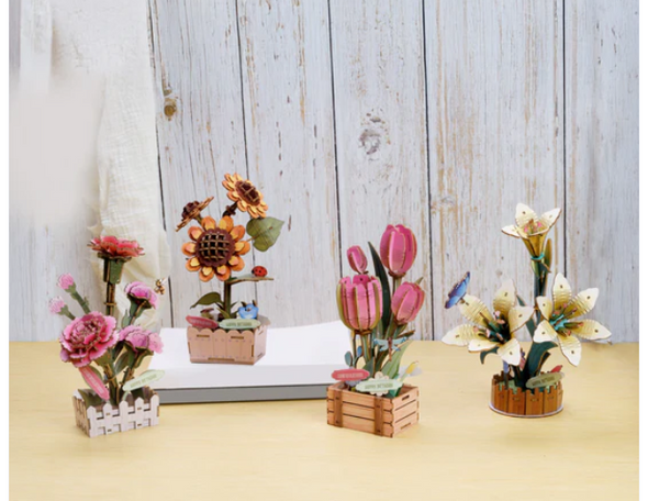 3D Wooden Puz.-Pink Tulip Bloom Set