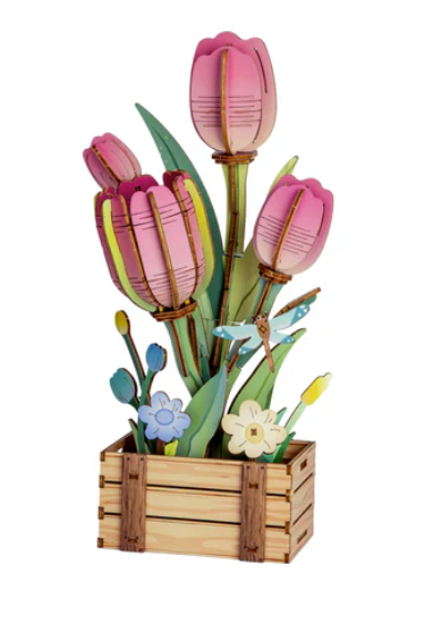 3D Wooden Puz.-Pink Tulip Bloom Set
