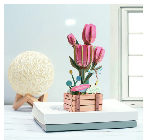 3D Wooden Puz.-Pink Tulip Bloom Set