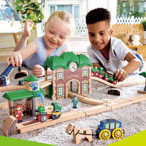 Wooden Retro Train & Station Set