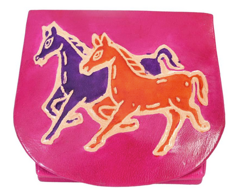 Two Horses Snap Leather Coin Pouch