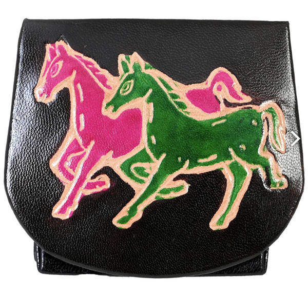 Two Horses Snap Leather Coin Pouch