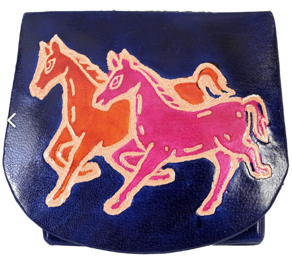 Two Horses Snap Leather Coin Pouch