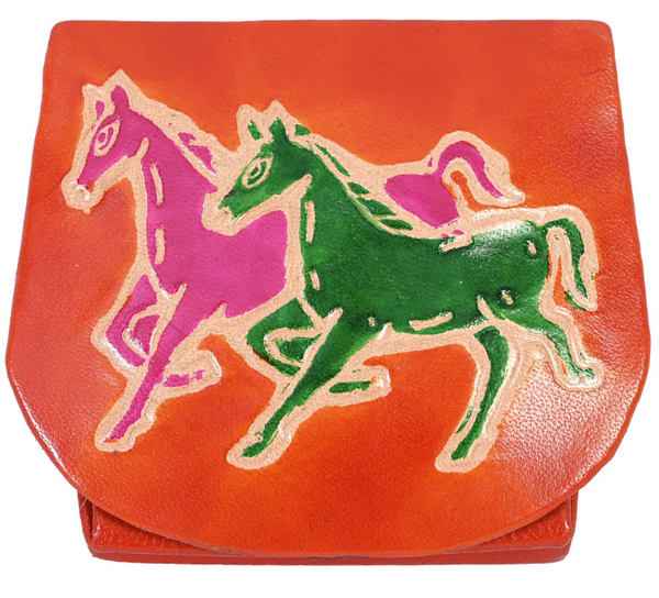 Two Horses Snap Leather Coin Pouch
