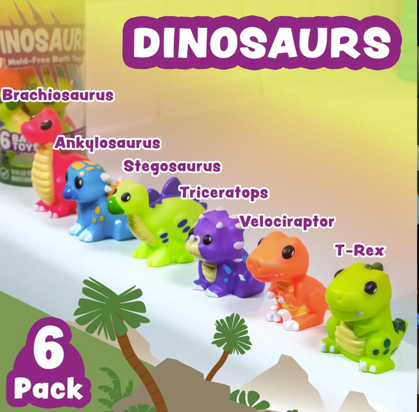Dinosaur Mold Free Bath Toys, 6 Pack