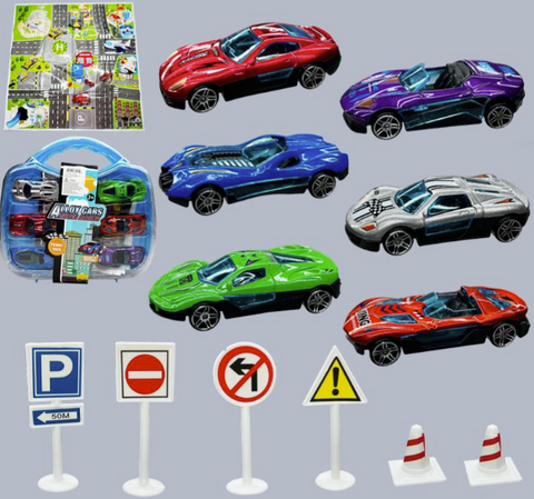 6 Racing Cars w/Carry Case