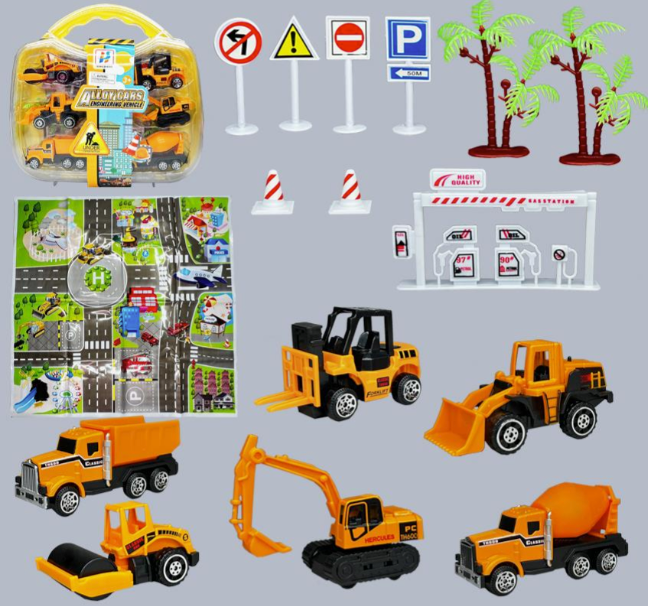 6 Construction Vehicles w/Carry Case