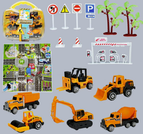 6 Construction Vehicles w/Carry Case