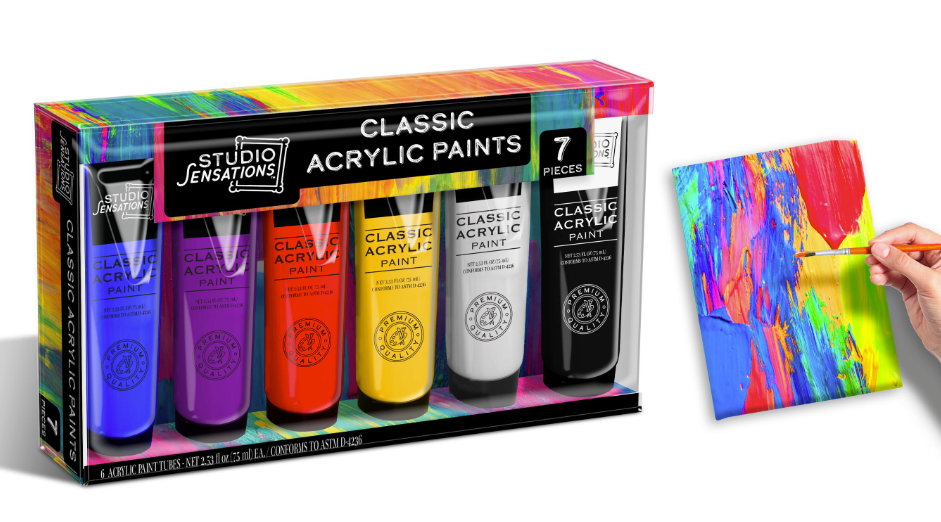 7pc Classic Acrylic Paints & Brush Set