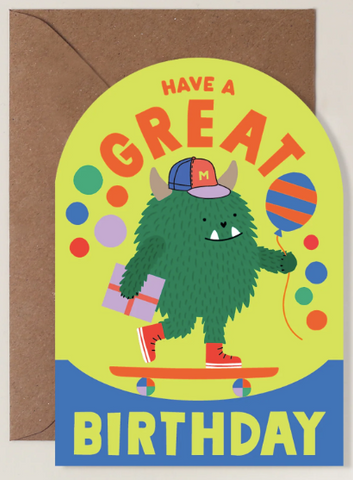 Skateboarding Monster Birthday Card