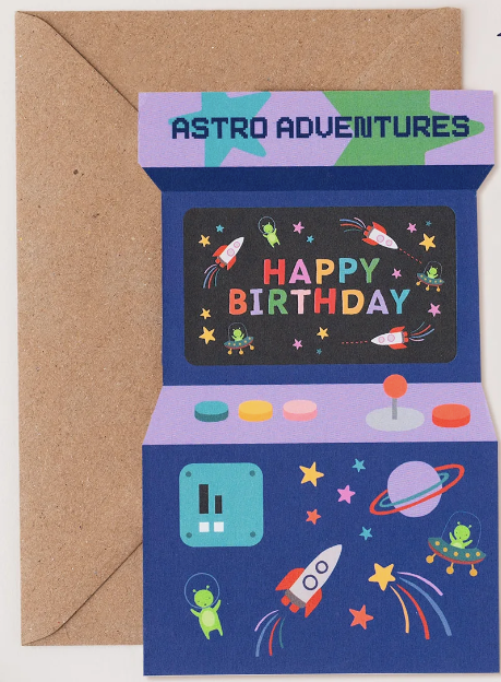 Astro Adventures Arcade Birthday Card