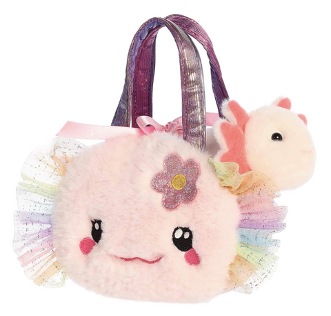 8.5" Fuzzy Face - Rainbow Axolotl