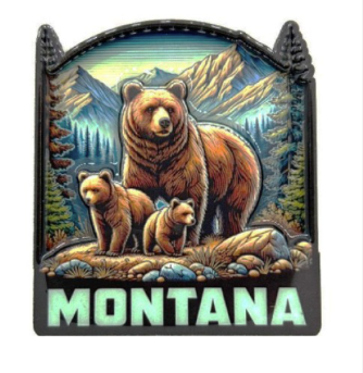 MT Bear w/Cubs in Forest Magnet