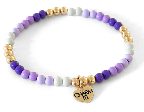 Gold Purple Stretch Bead Bracelet