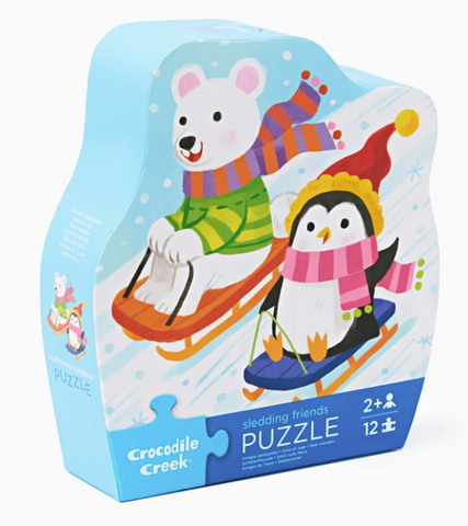 12pc Shaped Box Mini Puzzle/Sledding Friends