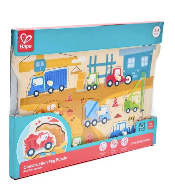 Construction Vehicles Peg Puzzle 9pc
