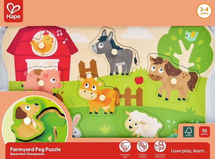 Hape Farm Animals Peg Puzzle 9pc