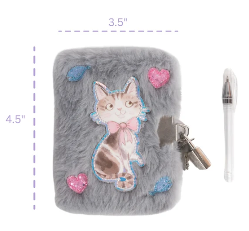 Grey Cuddle Cat Journal w/Lock & Pen