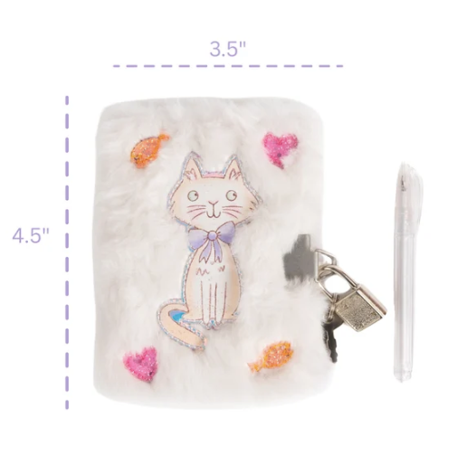 White Cuddle Cat Journal w/Lock & Pen